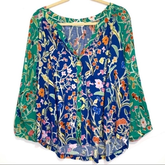 Anthropologie Floreat Floral Button Down Blouse size M oversized Lagenlook - Picture 2 of 12